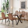 5 Piece Glass Dining Table Set, Kitchen Table Chairs Set for 4, 71'' Dining Table with 0.4" Tempered Glass Tabletop with Plated Metal Legs and MDF Crossbar, 4 Suede Chairs for Dining Room, Kitchen. view 2