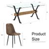 5 Piece Glass Dining Table Set, Kitchen Table Chairs Set for 4, 71'' Dining Table with 0.4" Tempered Glass Tabletop with Plated Metal Legs and MDF Crossbar, 4 Suede Chairs for Dining Room, Kitchen. view 3