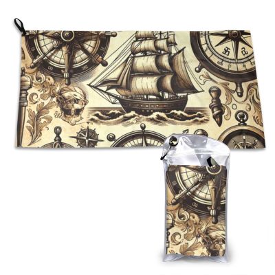 Augenstern 16x31.5in Quick Dry Sports Towel Vintage-Ship-Wheels Portable Microfiber Beach Towel Lightweight Camping Towel