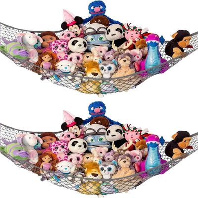 Extra Large Stuffed Animal Storage Hammock 2 Pack | Holds 12 lbs | Corner Stuffed Animal Organizer | Plushie Net for Stuffed Animals | Stuffy Storage, Cute Bedroom, Room Decor | Gray