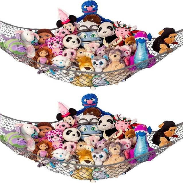 Extra Large Stuffed Animal Storage Hammock 2 Pack | Holds 12 lbs | Corner Stuffed Animal Organizer | Plushie Net for Stuffed Animals | Stuffy Storage, Cute Bedroom, Room Decor | Gray
