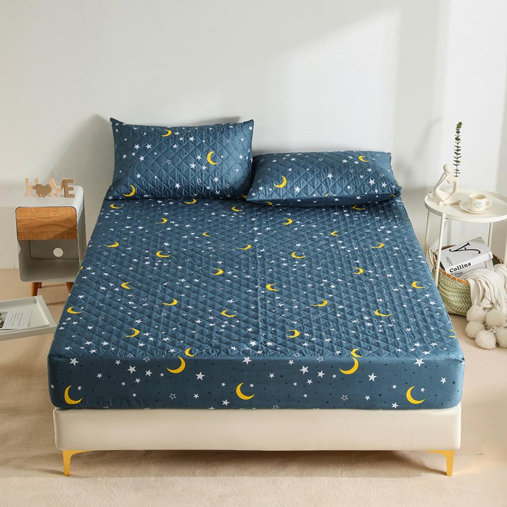 FCLDESHOP Easy Care Bedding,Pure Color Quilted Waterproof Bed Sheet, Children's Bedroom Cartoon Print Urine-Proof Mattress Protector,Stars,180 * 200cm+30cm (1pcs)