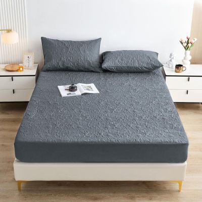 FCLDESHOP Fitted Deep Pocket Sheet,Pure Color Quilted Waterproof Bed Sheet, Children's Bedroom Cartoon Print Urine-Proof Mattress Protector,Grey,180 * 200cm+30cm (3pcs)