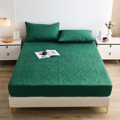 FCLDESHOP Bedding Fitted Sheet Deep Pocket,Pure Color Quilted Waterproof Bed Sheet, Children's Bedroom Cartoon Print Urine-Proof Mattress Protector,Green,200 * 220cm+30cm (3pcs)