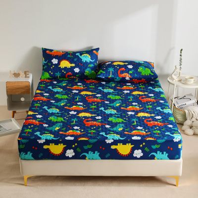 FCLDESHOP Fitted Deep Pocket Sheet,Pure Color Quilted Waterproof Bed Sheet, Children's Bedroom Cartoon Print Urine-Proof Mattress Protector,Dinosaur,90 * 200cm+30cm (1pcs)