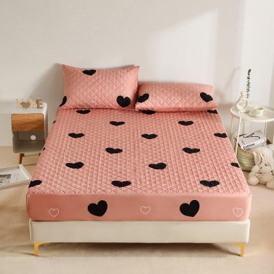 FCLDESHOP Snug Fit Fitted Sheet,Pure Color Quilted Waterproof Bed Sheet, Children's Bedroom Cartoon Print Urine-Proof Mattress Protector,Love,180 * 200cm+30cm (1pcs)