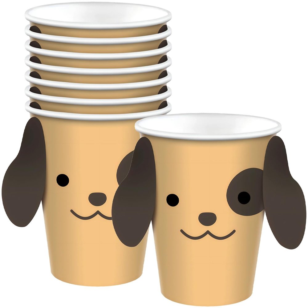 Amscan Brown Pawsome Party Cups with Ears (9 oz) Pack of 8 - Perfect for Kids' Birthday Parties & Themed Celebrations
