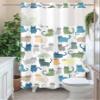 No Hook Waterproof Shower Curtain, Cartoon Lovely Cat Print Washable Cloth Shower Curtain Liner Set, Simple See-Through Top & Double Layers Fabric Shower Curtains for Bathroom Decor, 36x72 Inch view 2