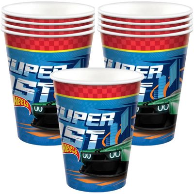 Multicolor Hot Wheels Cups (9 oz) Pack of 8 - Durable & Reusable Themed Cups, Perfect for Kids' Parties