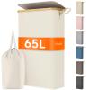 Lifewit 65L Slim Laundry Hamper with Lid, Narrow Laundry Basket with Removable Bag & Bamboo Handles, Fodable Thin Dirty Clothes Hamper for Laundry Collapsible Bin for Bathroom Bedroom Dorm, White view 1