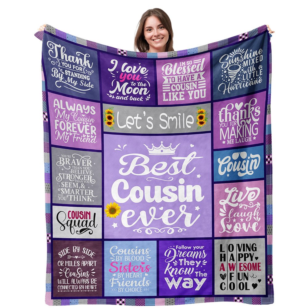 Suobrnaer Cousin Gifts for Women, Best Cousin Ever Gifts, Gift for Cousins Female, Cousin Birthday Gift for Women, to My Cousin Throw Blanket 60''x 50''
