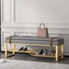 HomeLoft Basics Storage Bench Industrial Leather Entryway Shoe Boots Storage Rack Long Bench Seat with Metal e, Foot Stool n Footrest for Hallway Bedroom Cloakroom (Color : /Gray) view 1