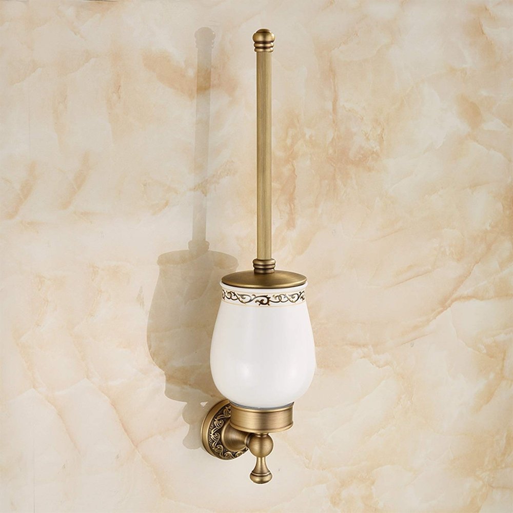 Toilet Brush Holder Retro Toilet Brush Holder Ceramic Brush Cup Brass Brush Holder Round Brush Head All-round Cleaning Toilet Bowl Brush Set Toilet Brush Holders