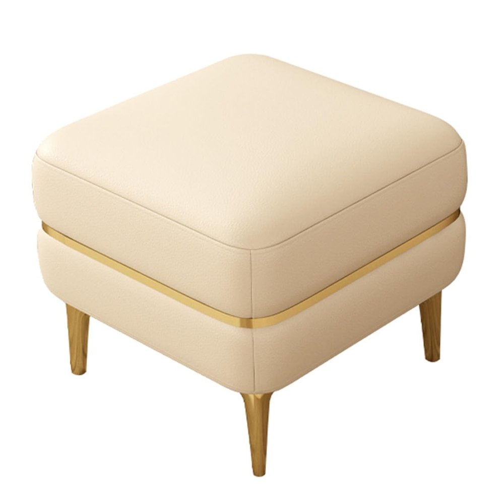 Generic Small Foot Stool n, Leather Footrest with Metal Legs, Upholstered n Bench for Bedroom, n Foot Rest for Kitchen, Dining Bench with Padded Seat (Color : /Beige)