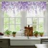 2 Panels Beaded Sheer Valance Curtains for Living Room 52"x18", Spring Eucalyptus Leaves Watercolor Botanical Plant Rustic Purple Leaves Rod Pocket Waterfall Valances for Kitchen/Bathroom/Bedroom view 2