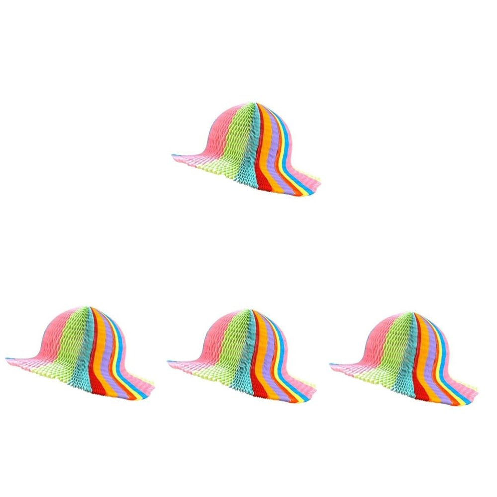 PRETYZOOM 4pcs Foldable Rainbow Vase Hat One Size Fits All Comfortable Paper Cap for Parties Random Color
