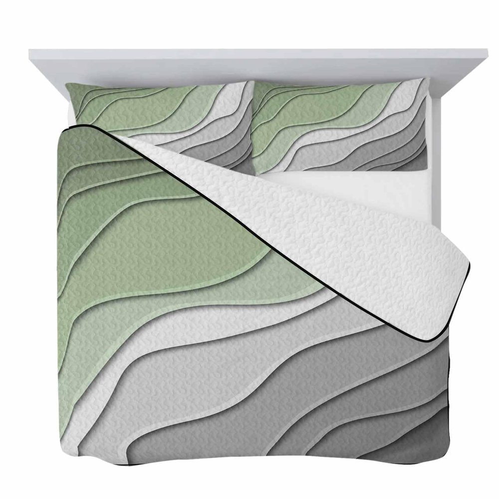 TocaHome Summer Quilts Twin XL Size, Lightweight Quilted Coverlet Sage Green and Gray Gradient Stripes Comforter Set for Bed, All Season Bedspreads Soft Quilt Bedding with 2 Pillowcases 68x98 Inch