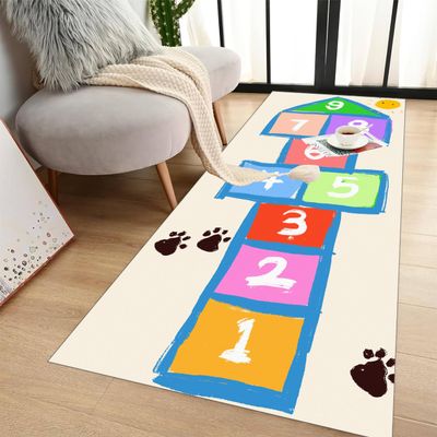 RUGROOM Super Soft Non-Slip Baby Play Mat Cartoon Cute Puppy Paw Print and Sun Print Hopscotch Play Rug Digital Learning Educational Runner Rug for Crawling and Playing Foldable Gift Mat 2.6x12ft