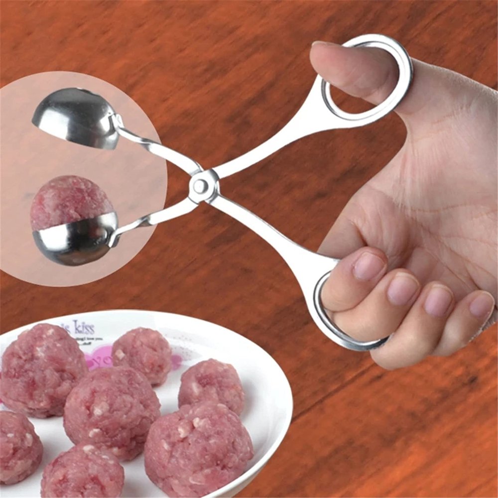 ZMQJEQANBG Ball Maker Ice Tongs,Meat Baller Tongs, Stainless Steel Meat Baller Tongs Non-Stick Tongs Cake Meatball Maker Ice Cream Baller Tool Scoops(L)