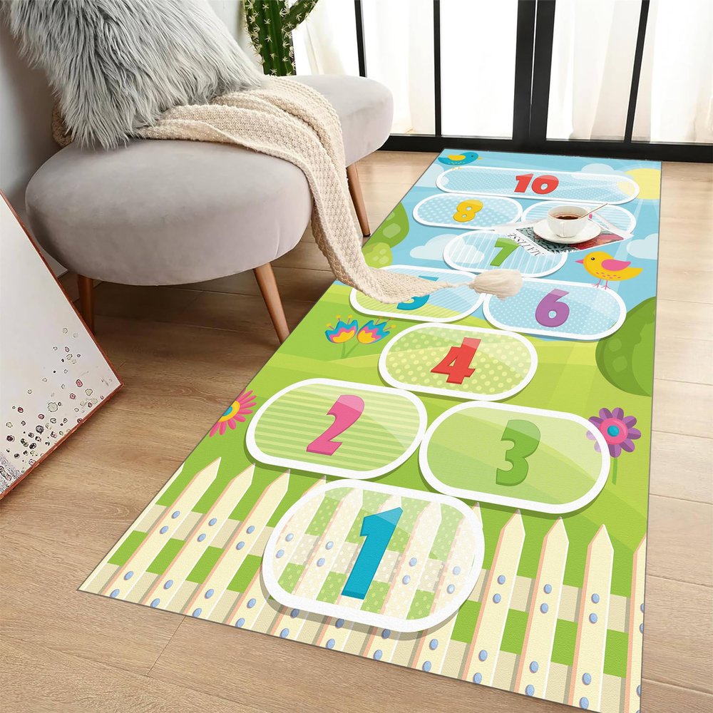 Rugroom Hopscotch Game Carpet Digital Learning and Non-Slip Crawling Mats, 2.6 x 12ft