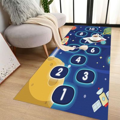 RUGROOM Blue Outer Space Kids Play Rug Digital Kids Toddler Playmat Anti-Slip Solar System Planets Anti-Slip Toddler Mat Boys Girls Bedroom Bedside Rugs Easy to Clean Washable 2X4ft