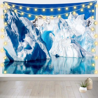 Loccor White Iceberg Tapestry Wall Hanging Arctic Iceberg Snow Mountain and Pure Clean Sea Water Blue Sky Tapestry for Xmas Party Decorations Polar Region Scenery Wall Decor Home Decor 179''x98''