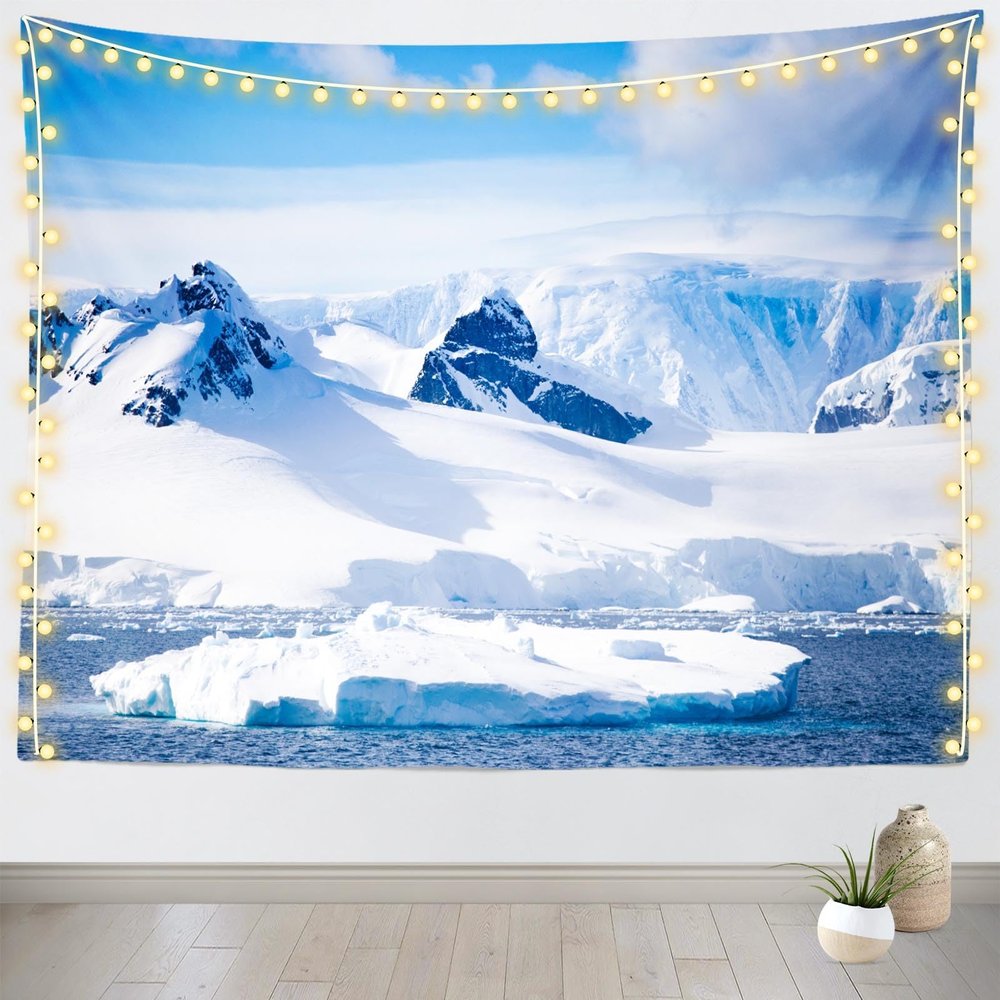 CORFOTO Winter Iceberg Wall Tapestry Fabric Arctic Glaciers Wall Tapestry Ocean Polar Region Tapestry for Bedroom Aesthetic Living Room Dorm Decor 180x98 Inches
