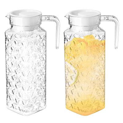 2 Pack Clear Plastic Pitcher with Lid, 1.1l Small Plastic Water Pitcher, Bpa-Free Water Pitcher, Fridge Pitcher, Water Jar Plastic, Tea Pitcher for Iced Tea, Lemonade, Juice, Coffee, Milk(Diamond Pot)