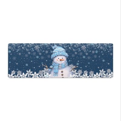 Navy Blue Snowman Bath Mat for Tub Non Slip Bathroom Floor Runner Rug Quick Dry & Absorbent Diatomaceous Earth Shower Sink Bedroom Kitchen Washable Doormat 18"x47" Winter Christmas Fantasy Snowflake