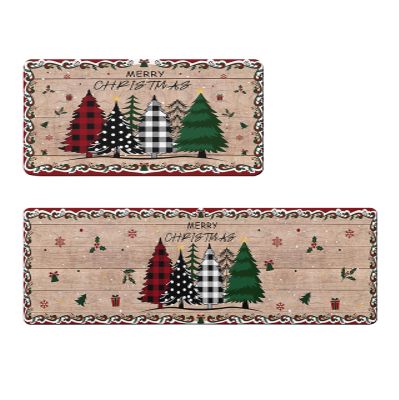 Xmas Tree Bath Mat for Tub Non Slip Bathroom Floor Runner Rug Quick Dry & Absorbent Diatomaceous Earth Shower Sink Bedroom Kitchen Doormat 20x32+20x63 Christmas Farmhouse Snowflake Dot Plaid Berry