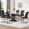 Btikita Modern Dining Table Set for 6, Glass Kitchen Table Chairs Set, 63'' Faux Marble Kitchen Table with 6 PU Leather Upholstered Chair for Dining Room (Black-B, 1 White Table + 6 Chair) view 3