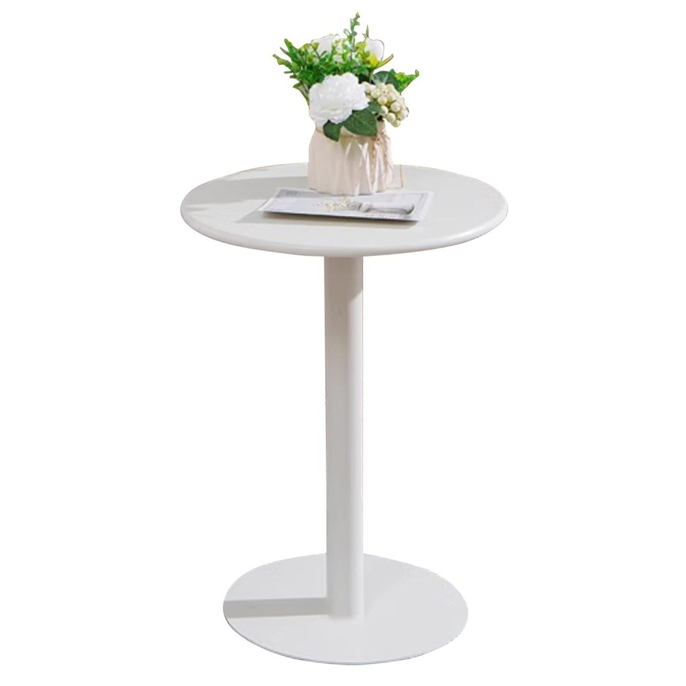 Bistro Table Round Pub Bar Table 28.3Inch Height Standing Circular Cocktail Table with Metal Base, Restaurant Bistro Table, Living Room End Table Small Side Table, White (Size:40x40x62cm)