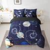 7 Piece Galaxy Bed in a Bag Queen for Girls Boys Outer Space Sheet Set,Universe Themed Bedding Set with Comforter for Teens Kids Galaxy Theme Fitted Sheet,Solar System Planet Print Cushion Covers Blue view 1