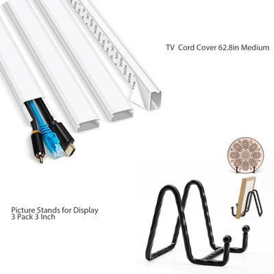 YCLYC Picture Stands for Display-3 Pack 3 Inch Black Metal & 62.8in Cable Cover Wall White