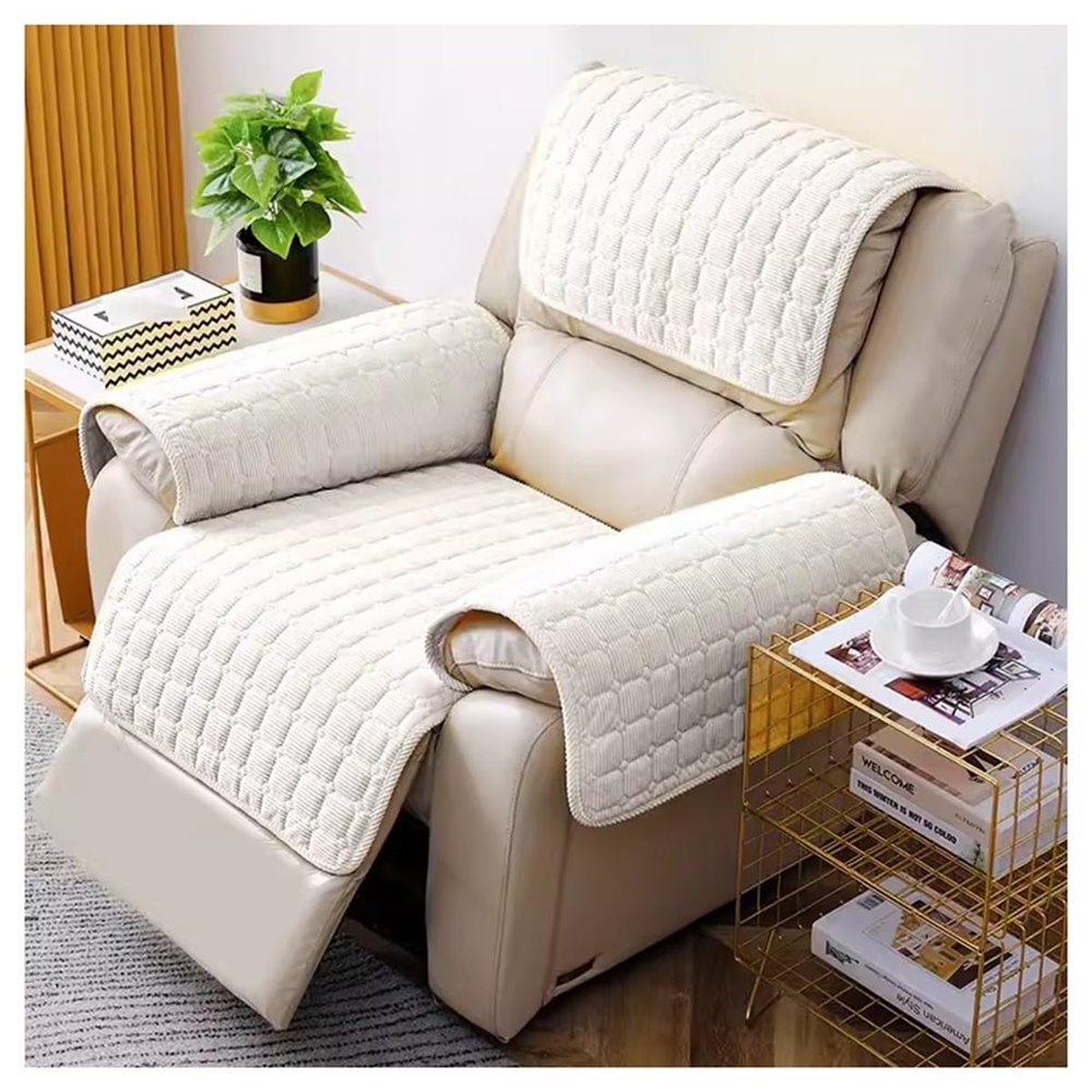 ZYANLING Recliner Chair Covers Lazy Boy Quilted 4-Pieces Recliner Sofa Slipcover Recliner Couch Covers for 1 seat,Washable Furniture Protector with Elastic Straps for Kids Dogs Pets