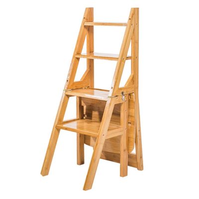 4-Steps Stool Foldable Ladders Portable Household Wooden Stair Chair Library Multi-Purpose Stepladder Plant Racks-330 Lb Capacity