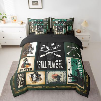 7 Piece Duck Hunting Bed in a Bag Queen - Rustic Farmhouse Theme Bedding Set with Comforter and Cushion Covers
