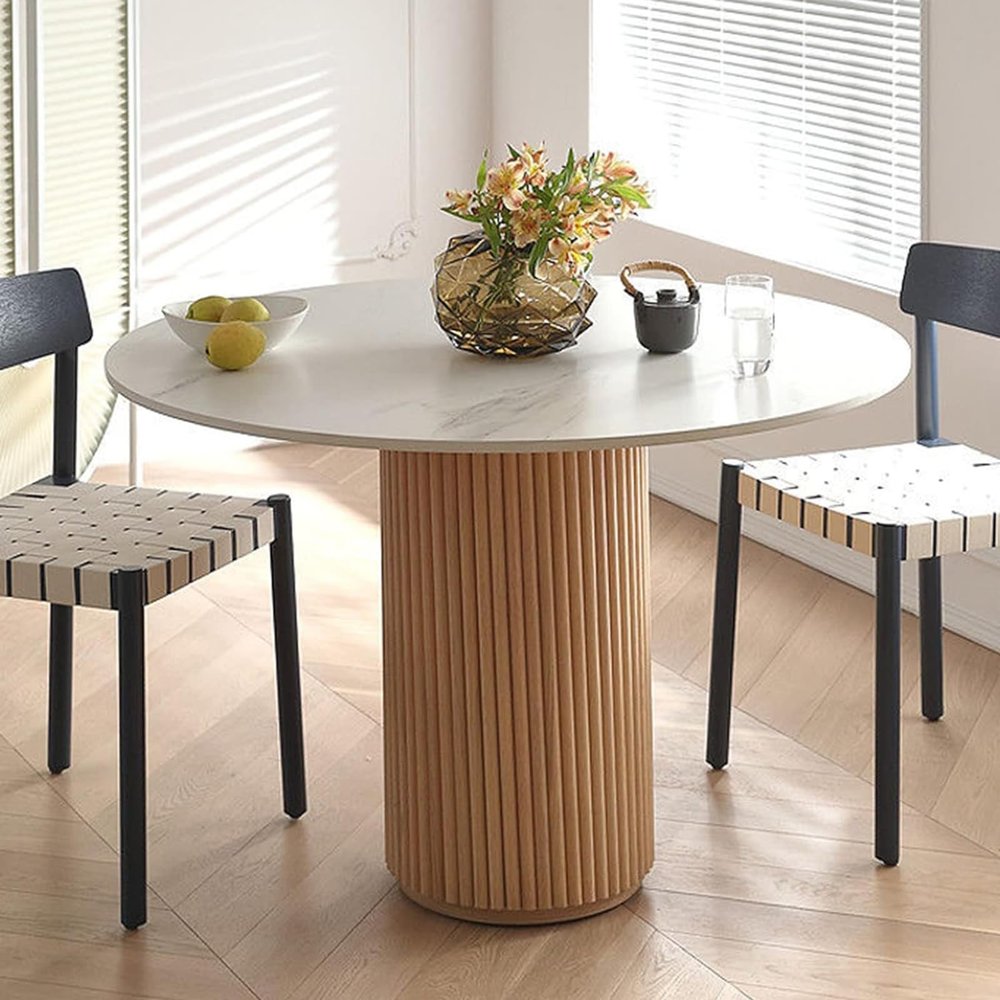 Pine Wood Round Dining Table,Farmhouse Kitchen & Dining Room Tables,Wooden Pedestal Table Leisure Coffee Table,Modern Dining Room Table for 2,4(31.5" L x 31.5" W x 29.5" H, White)