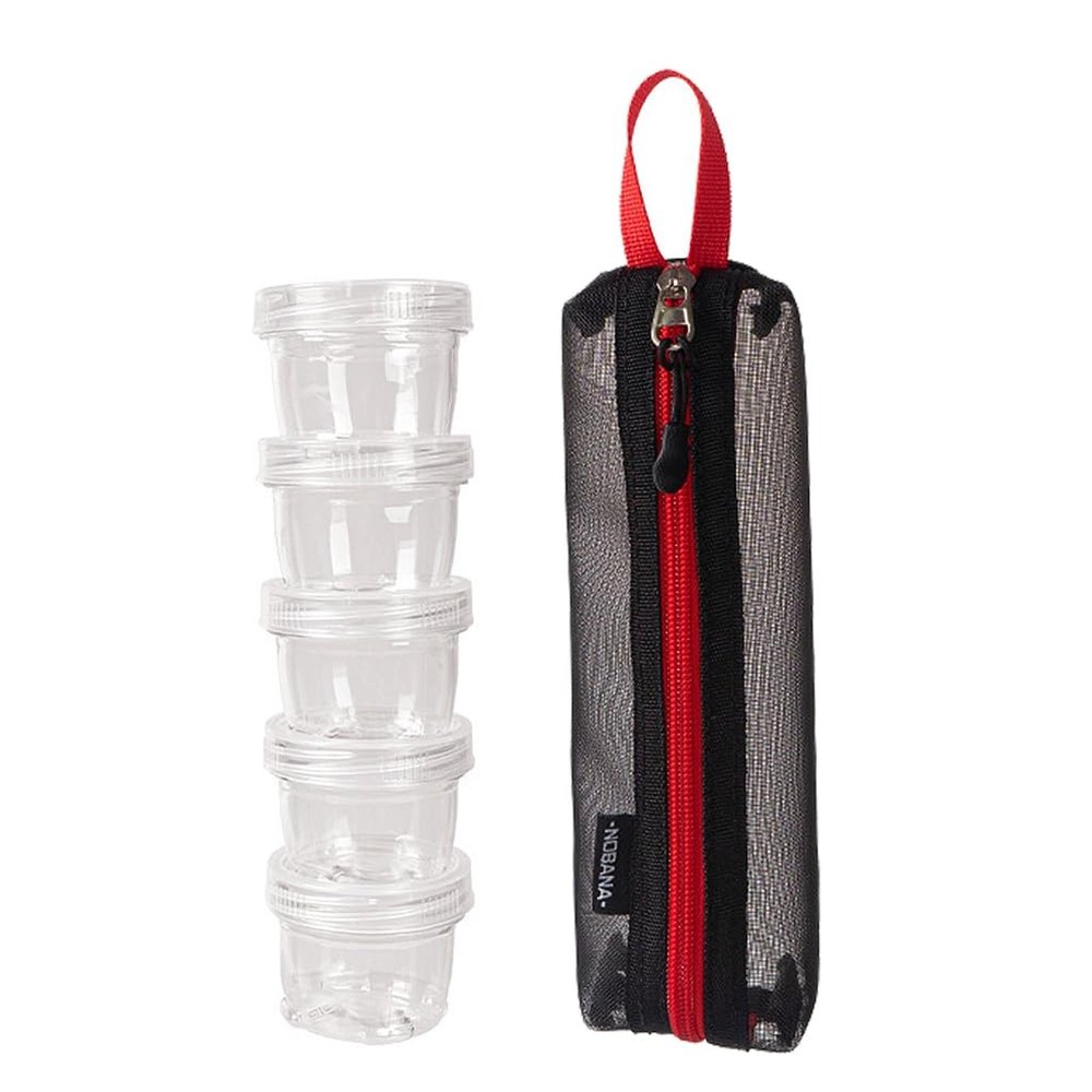 FGDTREE Camping Spice Seasoning Kits, Portable Nylon Seasoning Bottle Storage Bag with 5 Spice Jar for Outdoor BBQ Traveling Set Travel Spice Holder (Black)