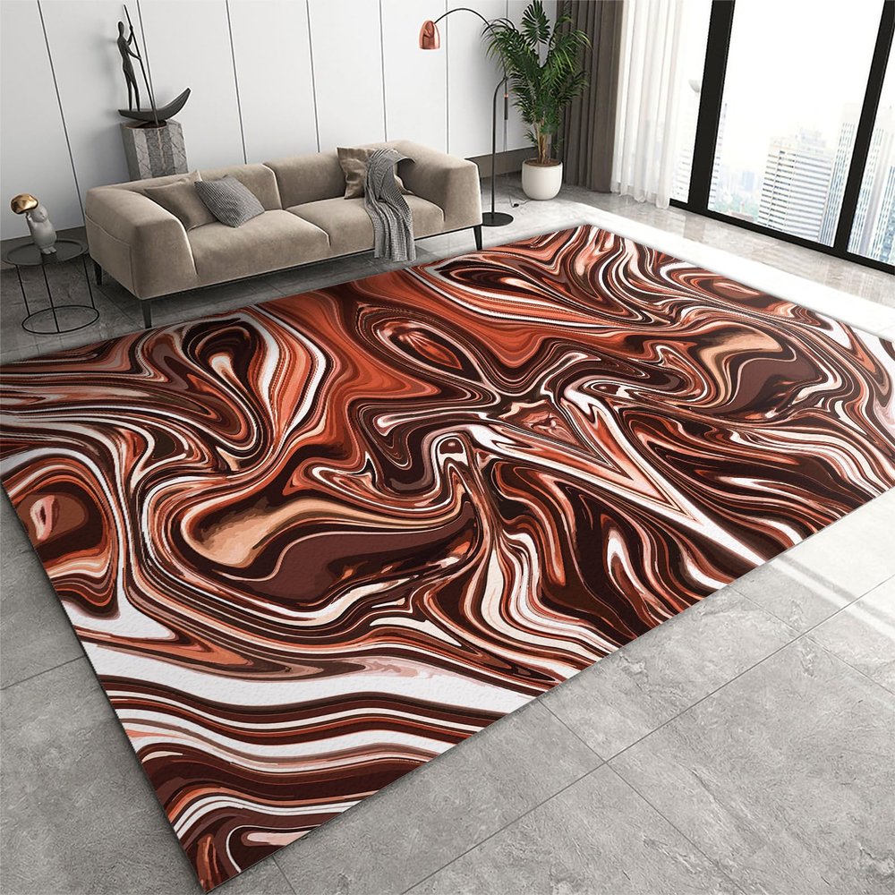 Abstract Art Area Rugs for Living Room, Fashion Brown Irregular Fluid Indoor Rug, Non Slip Dirty Resistant Low Pile Washable Runner Mat for Living Room Bedroom Entryway Hallway Office Kitchen 4x5ft