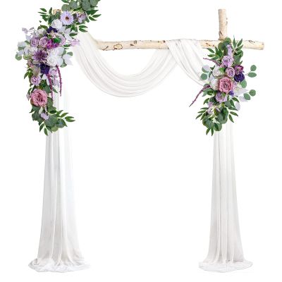 POTRUWE Peony Wedding Arch Flowers Swag Arch Set of 2, White Sheer Draping Fabric Artificial Rose Swag Floral Arrangement for Wedding, Arbor, Arch, Wedding Ceremony Decor