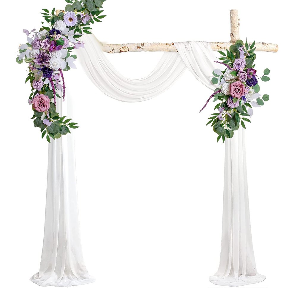 POTRUWE Peony Wedding Arch Flowers Swag Arch Set of 2, White Sheer Draping Fabric Artificial Rose Swag Floral Arrangement for Wedding, Arbor, Arch, Wedding Ceremony Decor