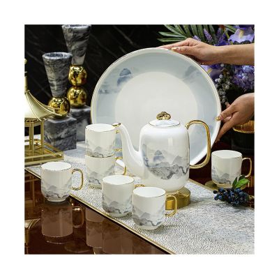 Cold kettle 8-piece ceramic water set, coffee set, household afternoon tea reception cup, kettle set, gift box Water Pitcher Set for Hot/Cold Water