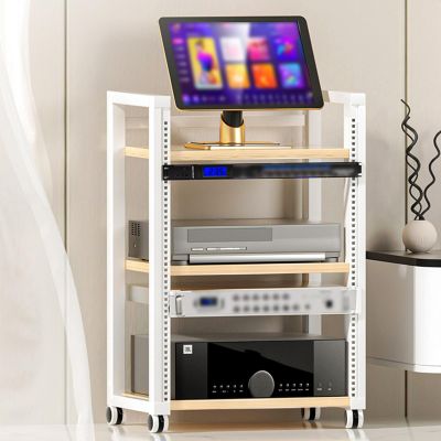 YLQFGUVWK 3 Tier AV Media Stand Corner Shelf Wooden Corner Shelf Component Cabinet Stereo Audio Rack Tower Perfect for DVD Player: with Height Adjustable Wood Shelf(Light walnut)