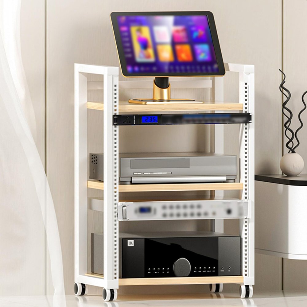YLQFGUVWK 3 Tier AV Media Stand Corner Shelf Wooden Corner Shelf Component Cabinet Stereo Audio Rack Tower Perfect for DVD Player: with Height Adjustable Wood Shelf(Light walnut)