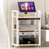 YLQFGUVWK 3 Tier AV Media Stand Corner Shelf Wooden Corner Shelf Component Cabinet Stereo Audio Rack Tower Perfect for DVD Player: with Height Adjustable Wood Shelf(Light walnut) view 1