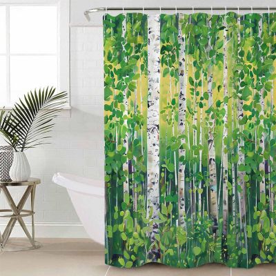 Pinroote Green Botanical Shower Curtain, Stall Shower Curtains for Bathroom/Bathtub, Contemporary Abstract Art Waterproof Fabric Shower Curtain Set with 12 Hooks, Extra Long 72" x 96"