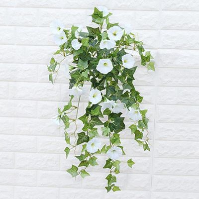 HELLORSO 26in UV Simulation Artificial Flower, UV Simulation Artificial Petunia Flowers, Fade Resistant Outdoor Flowers,A Bunches of Artificial Morning Glories (White)