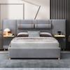 VilroCaz Modern Queen Size Upholstered Platform Bed with Large Ultra-Soft Headboard and Shelf, Velvet Fabric Platform Bed Frame with 2 Bedside Pillows, Sturdy Slat Support (Gray-M, Queen) view 1