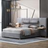 VilroCaz Modern Queen Size Upholstered Platform Bed with Large Ultra-Soft Headboard and Shelf, Velvet Fabric Platform Bed Frame with 2 Bedside Pillows, Sturdy Slat Support (Gray-M, Queen) view 3